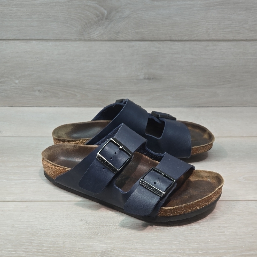 Birkenstock Women Arizona Navy Blue Double Strap Sandals Shoes Sz 37/6 Regular